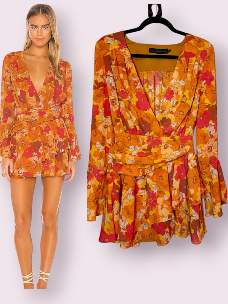 House Of Harlow 1960 X Revolve Uriah Floral Mini Dress Orange Yellow Ted Size Xs
